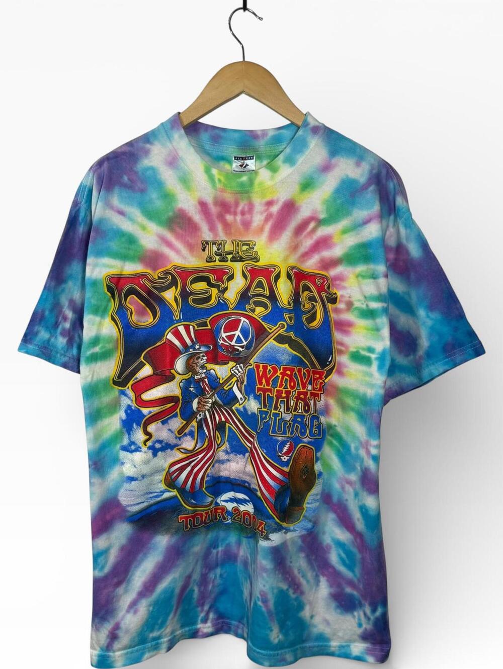 Vintage Y2K Grateful Dead Tie Dye 2004 Graphic Band Tee Size Large Tour T-Shirt